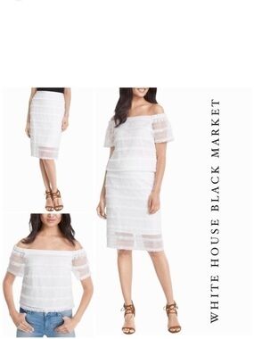 WHBM size 6 white fringe 2 piece skirt top set